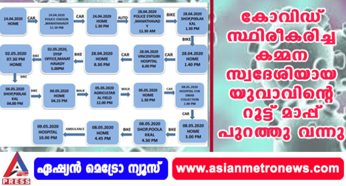 കോവിഡ് സ്ഥിരീകരിച്ച കമ്മന സ്വദേശിയായ യുവാവിന്റെ റൂട്ട് മാപ്പ് പുറത്തു വന്നു.