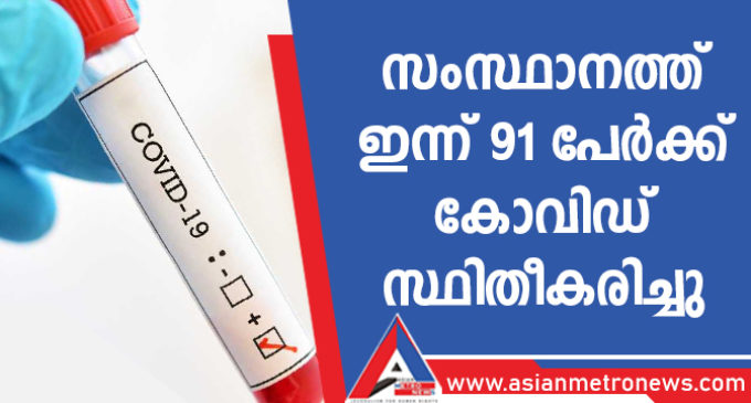 സംസ്ഥാനത്ത് ഇന്ന് 91 പേര്ക്ക് കോവിഡ് സ്ഥിരീകരിച്ചു