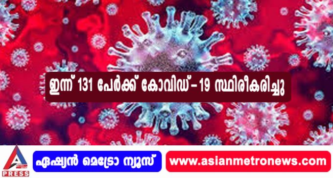 ഇന്ന് 131 പേര്ക്ക് കോവിഡ്-19 സ്ഥിരീകരിച്ചു