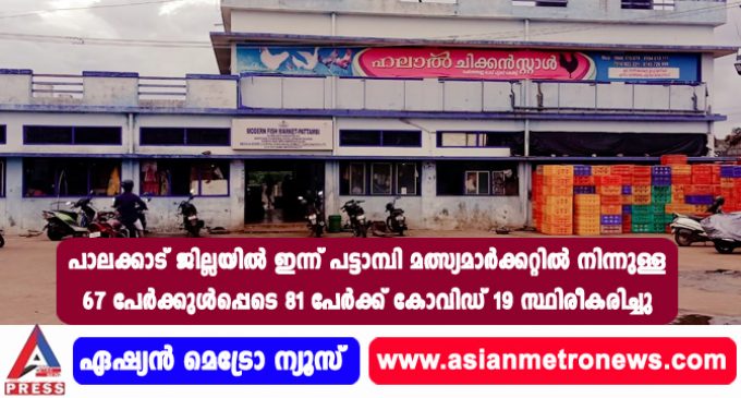 പാലക്കാട് ജില്ലയിൽ ഇന്ന് പട്ടാമ്പി മത്സ്യമാർക്കറ്റിൽ നിന്നുള്ള 67 പേർക്കുൾപ്പെടെ 81 പേർക്ക് കോവിഡ് 19 സ്ഥിരീകരിച്ചു.