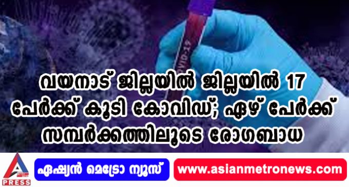 വയനാട് ജില്ലയില് ജില്ലയില് 17 പേര്ക്ക് കൂടി കോവിഡ്; ഏഴ് പേര്ക്ക് സമ്പര്ക്കത്തിലൂടെ രോഗബാധ