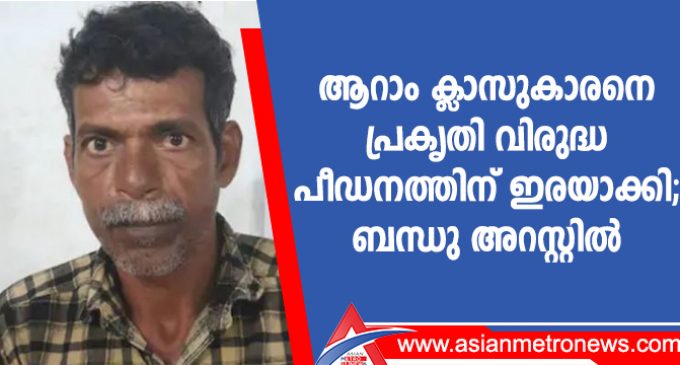ആറാം ക്ലാസുകാരനെ പ്രകൃതി വിരുദ്ധ പീഡനത്തിന് ഇരയാക്കി; ബന്ധു അറസ്റ്റിൽ