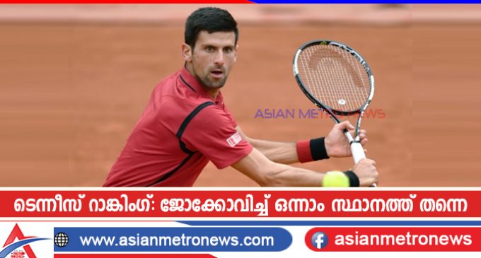 ടെന്നീസ് റാങ്കിംഗ്: ജോക്കോവിച്ച് ഒന്നാം സ്ഥാനത്ത് തന്നെ