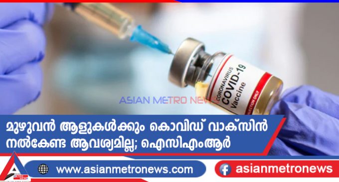 മുഴുവൻ ആളുകൾക്കും കൊവിഡ് വാക്സിൻ നൽകേണ്ട ആവശ്യമില്ല; ഐസിഎംആർ