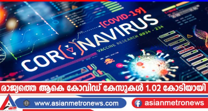 രാജ്യത്തെ ആകെ കോവിഡ് കേസുകൾ 1.02 കോടിയായി