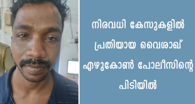 നിരവധി കേസുകളിൽ പ്രതിയായ വൈശാഖ് എഴുകോൺ പോലീസിന്റെ പിടിയിൽ